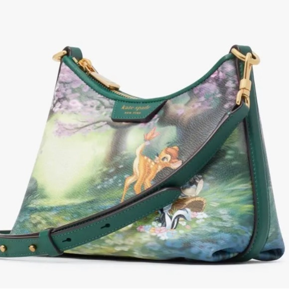 RARE🔥Authentic KATE SPADE Italian leather/coated canvas BAMBI DISNEY zip CROSBY - Picture 3 of 16